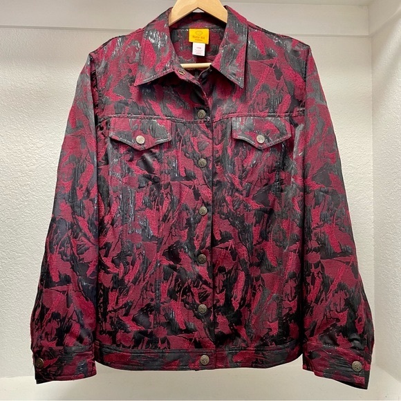 RUBY RD. Red & Black Metallic Abstract Snap Up Jacket Sz 20W - Picture 1 of 7